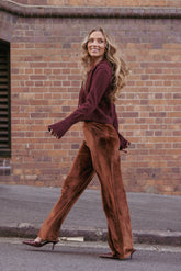 Riley Stretch Velvet Pant - Chocolate