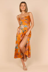Alejandra Cowl Neck Midi Dress - Tan
