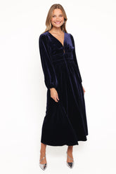 Cece Velvet Long Sleeve Maxi Dress - Midnight Blue