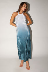 Melody Plisse Halter Maxi Dress - Navy Gradient