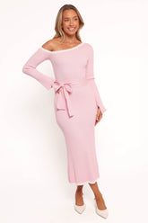 Milan Off Shoulder Midi Dress - Pink