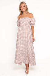 Siun Short Sleeve Midi Dress - Brown Gingham