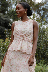 Limona Peplum Top - Blurred Pink Floral