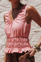Lucilla Shirred Waist Top - Petal Pink