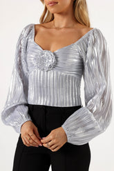 Nyra Rose Detail Top - Silver