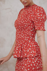Zoella Peplum Top - Red Floral