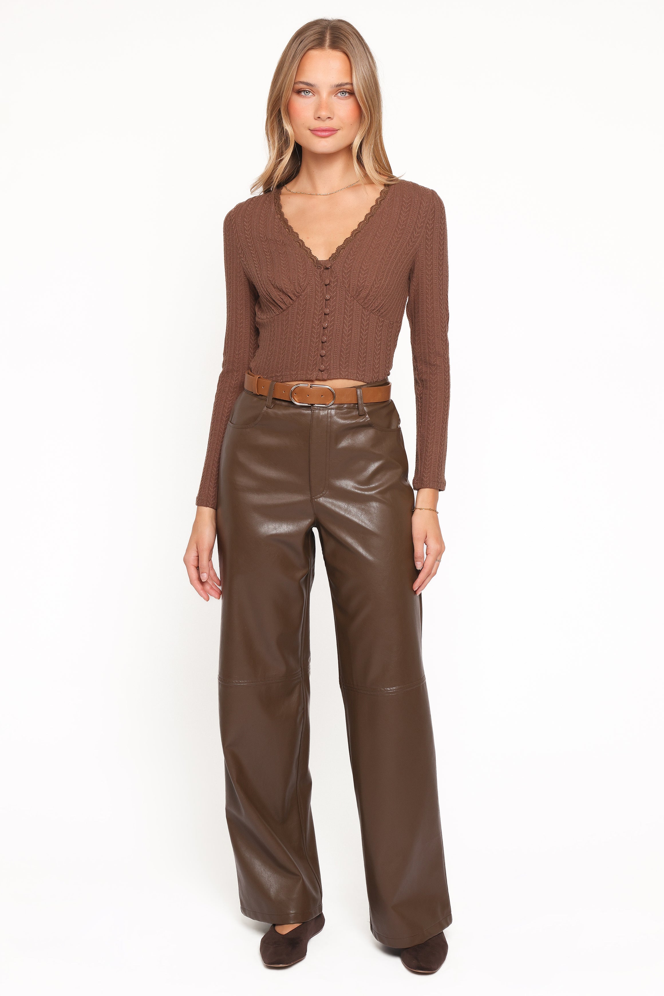 Emer Leather Pant - Chocolate Brown