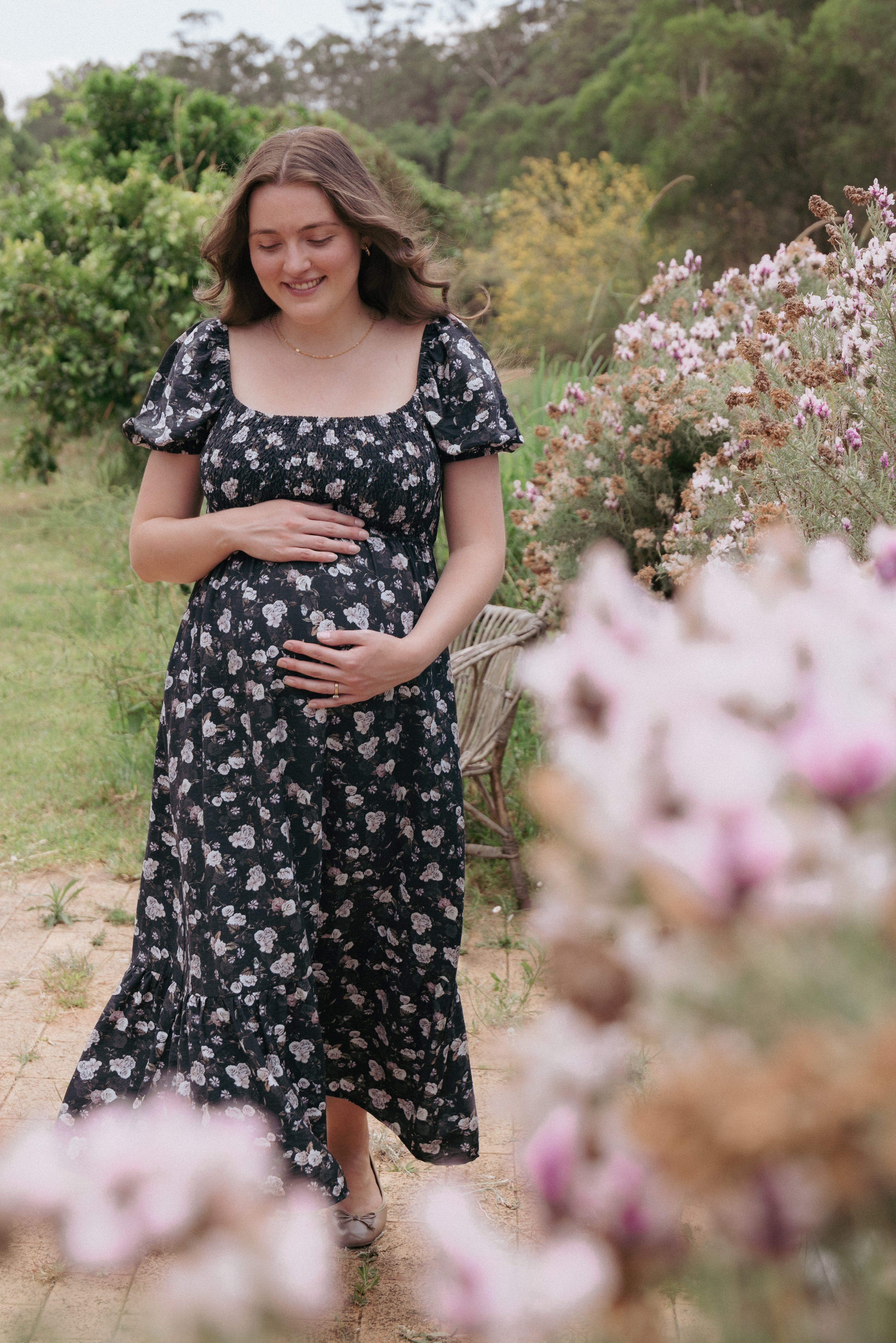 Cecelia Puff Sleeve Maxi Dress - Black Floral