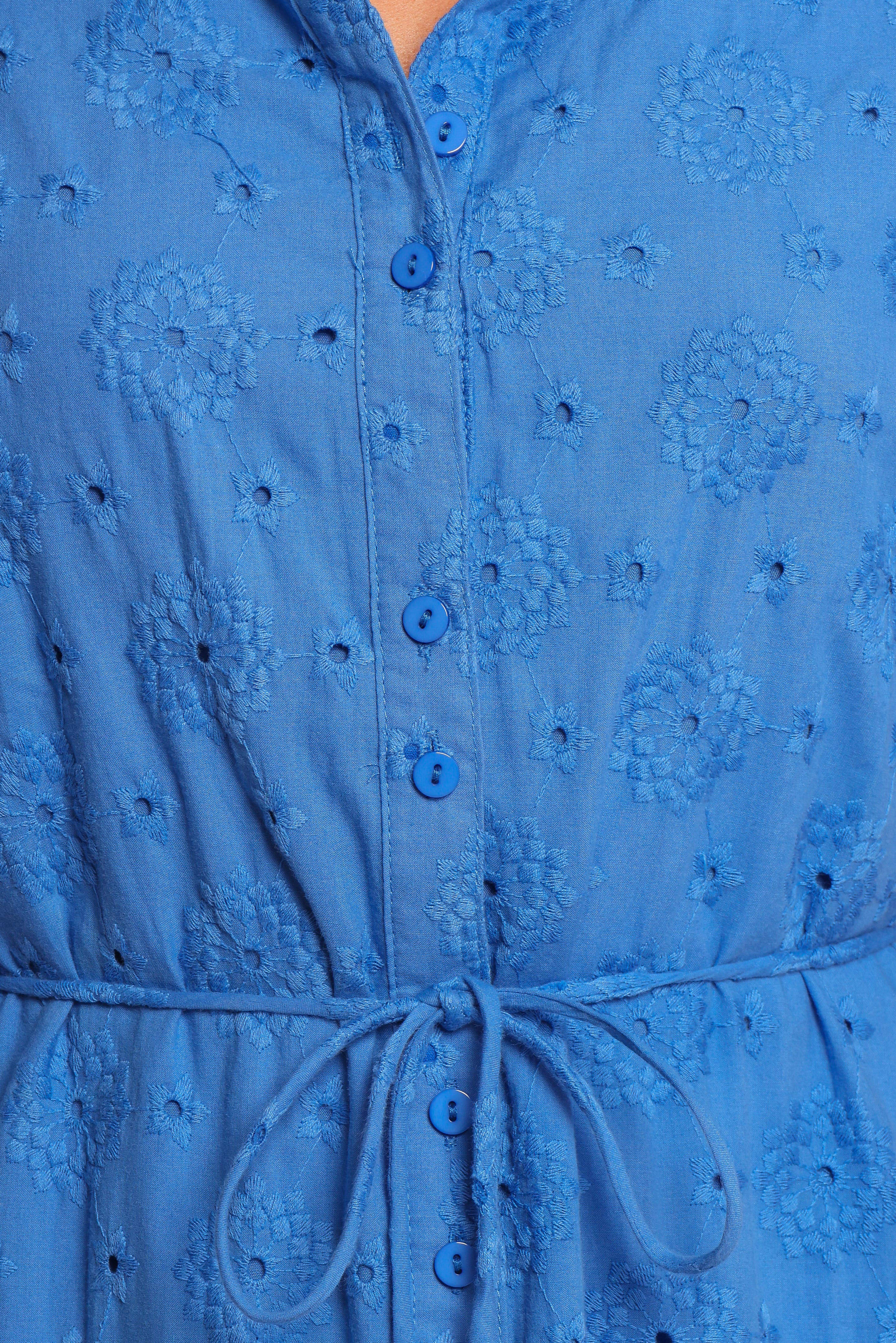 Cooper Embroidered Button Through Midi Dress - Cobalt
