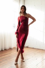Dame One Shoulder Midi Dress - Deep Wine