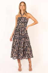 Shena Midi Dress - Black Multi
