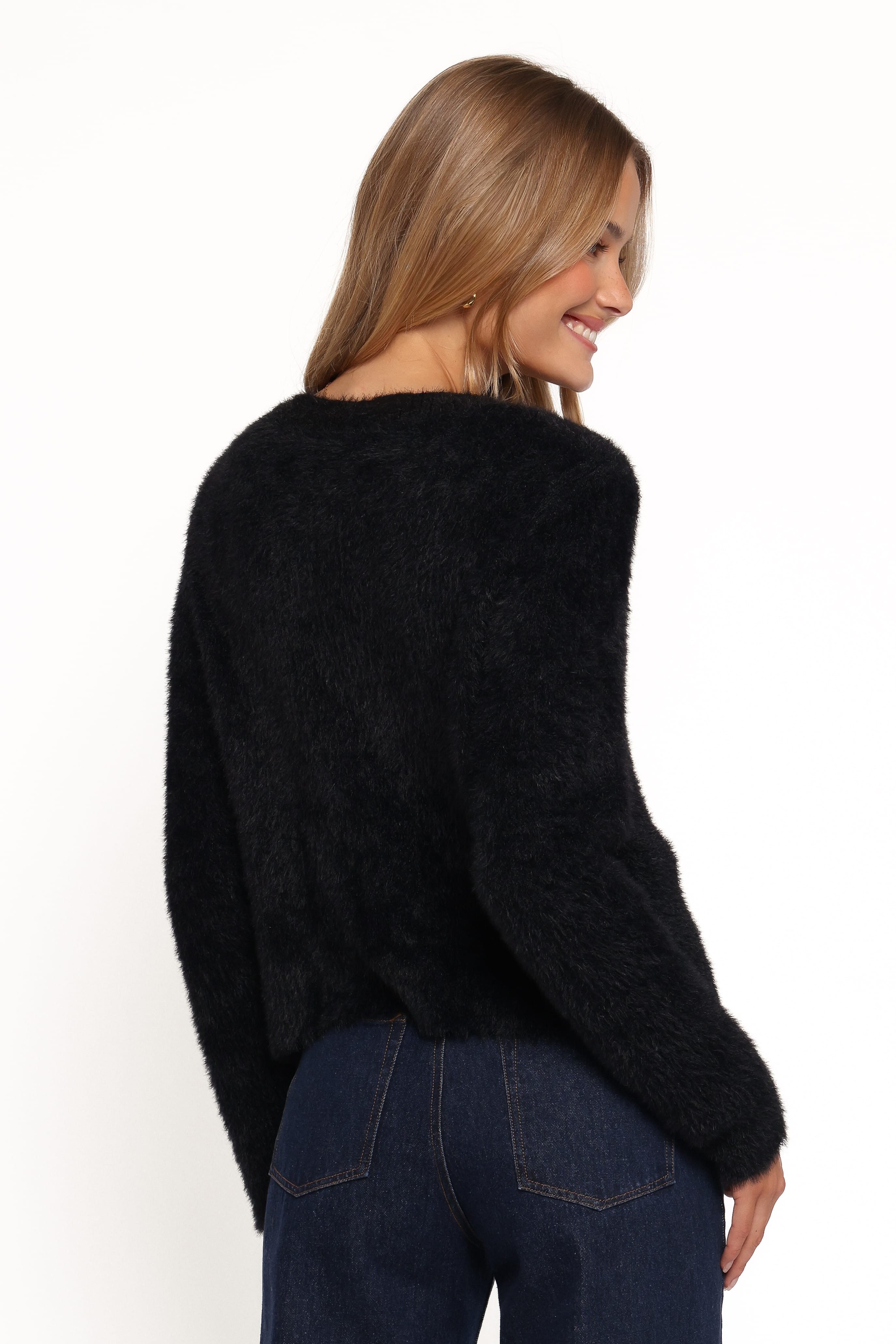 Donna Flower Button Cardigan - Black