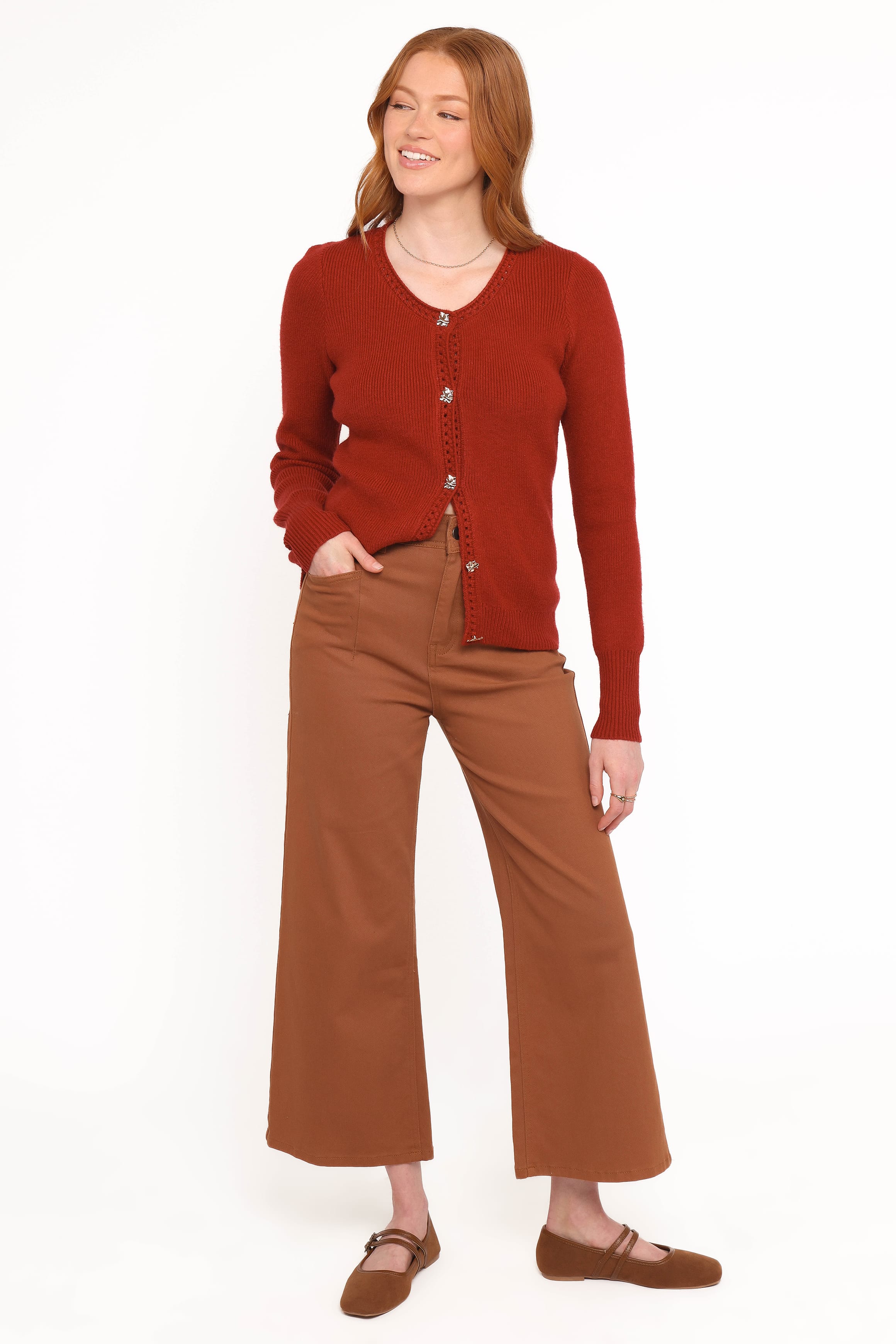 Quay Button Front Cardigan - Red