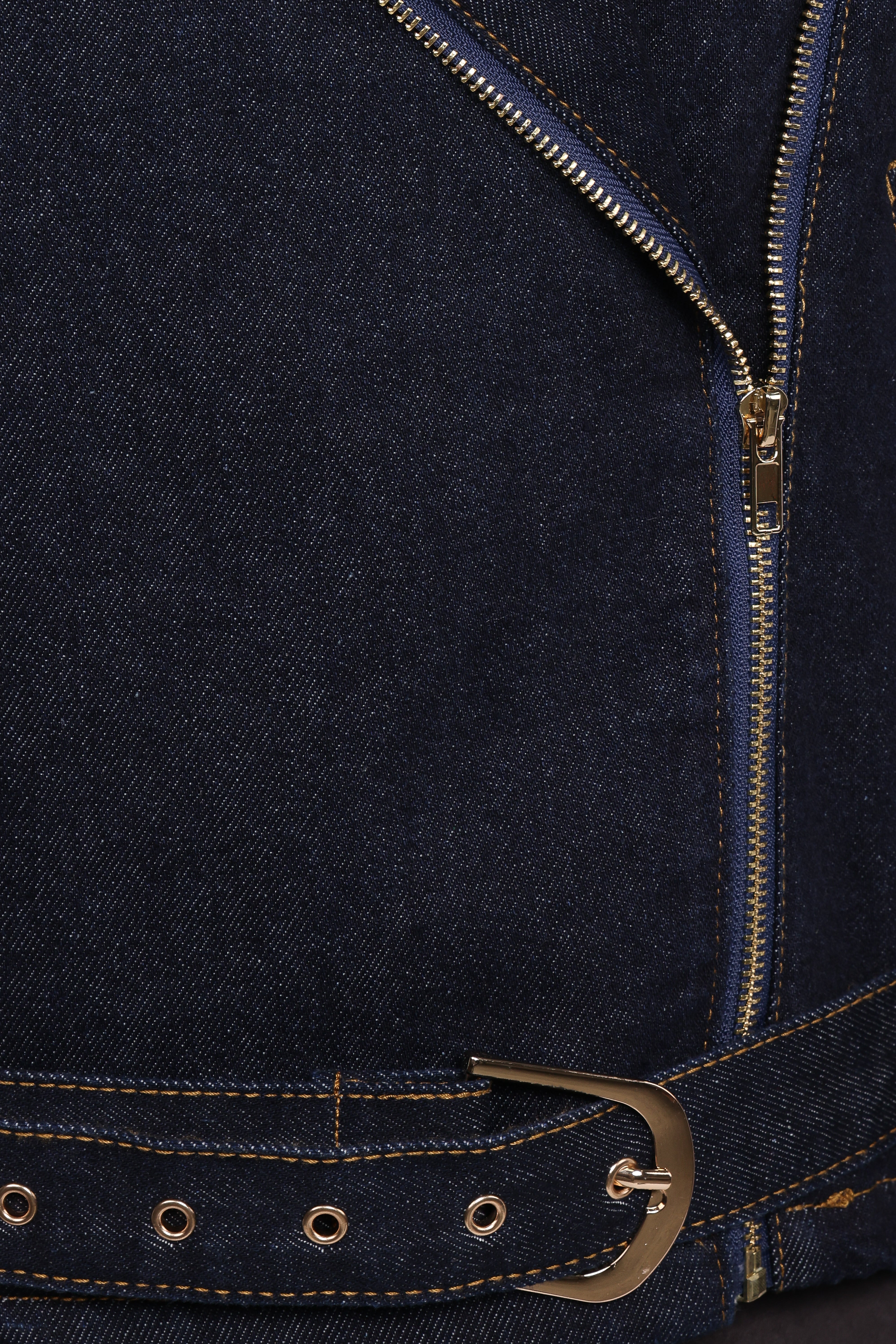 Mira Denim Moto Jacket - Dark Indigo