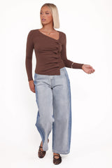 Ethel Asymmetrical Knit Top - Chocolate