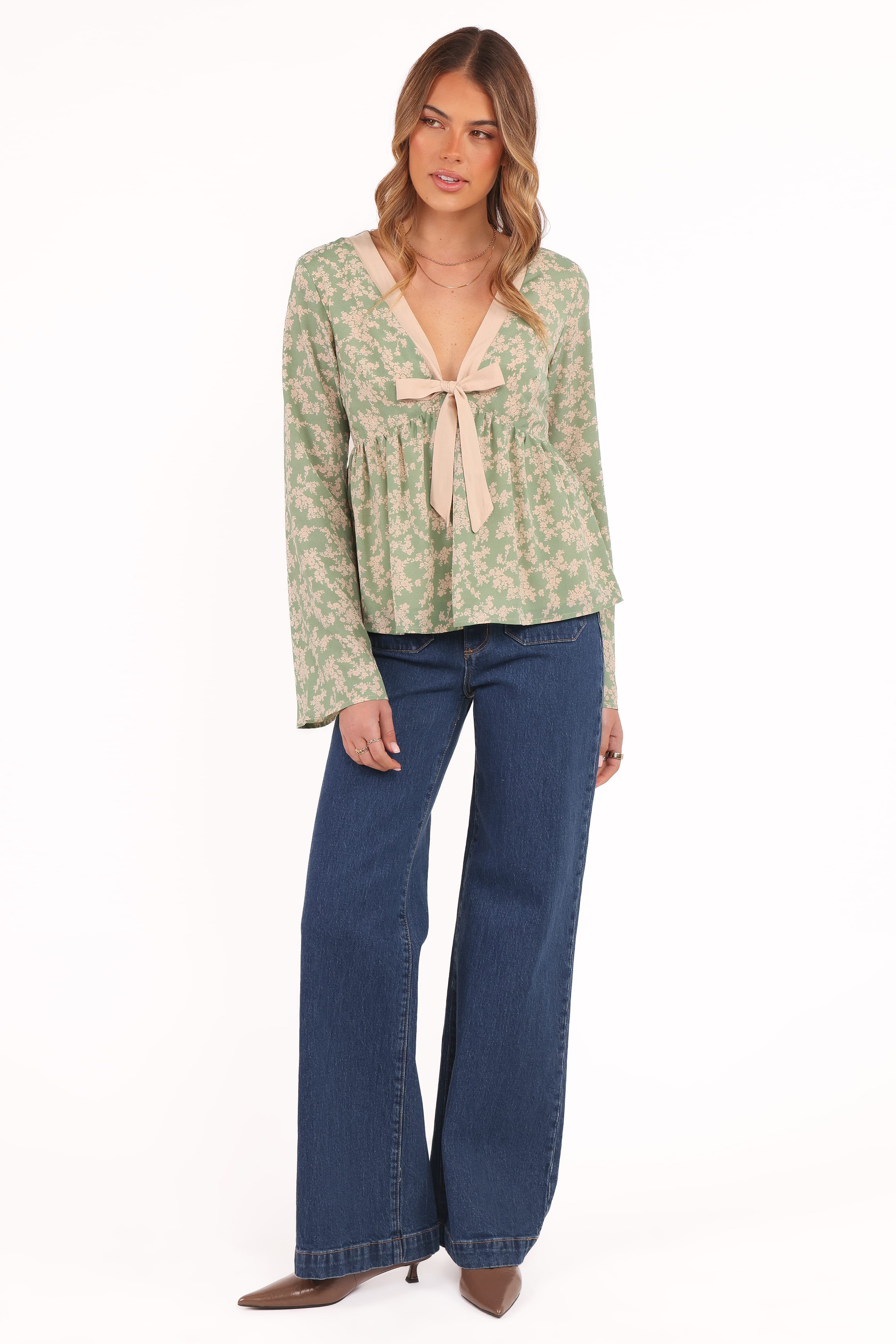 Reeva Long Sleeve Top - Green Floral